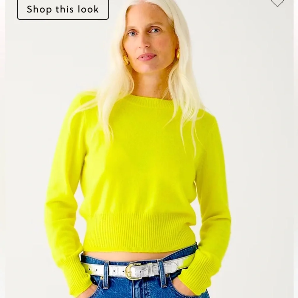 J. Crew Cropped 100% cashmere crew-neck sweater Size M Lemon Sorbet color - Picture 2 of 10